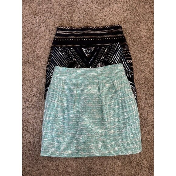 EXPRESS ZARA Sequin Tweed Mini Skirt Bodycon Partywear Stretch Career Sz XS READ - Picture 7 of 14